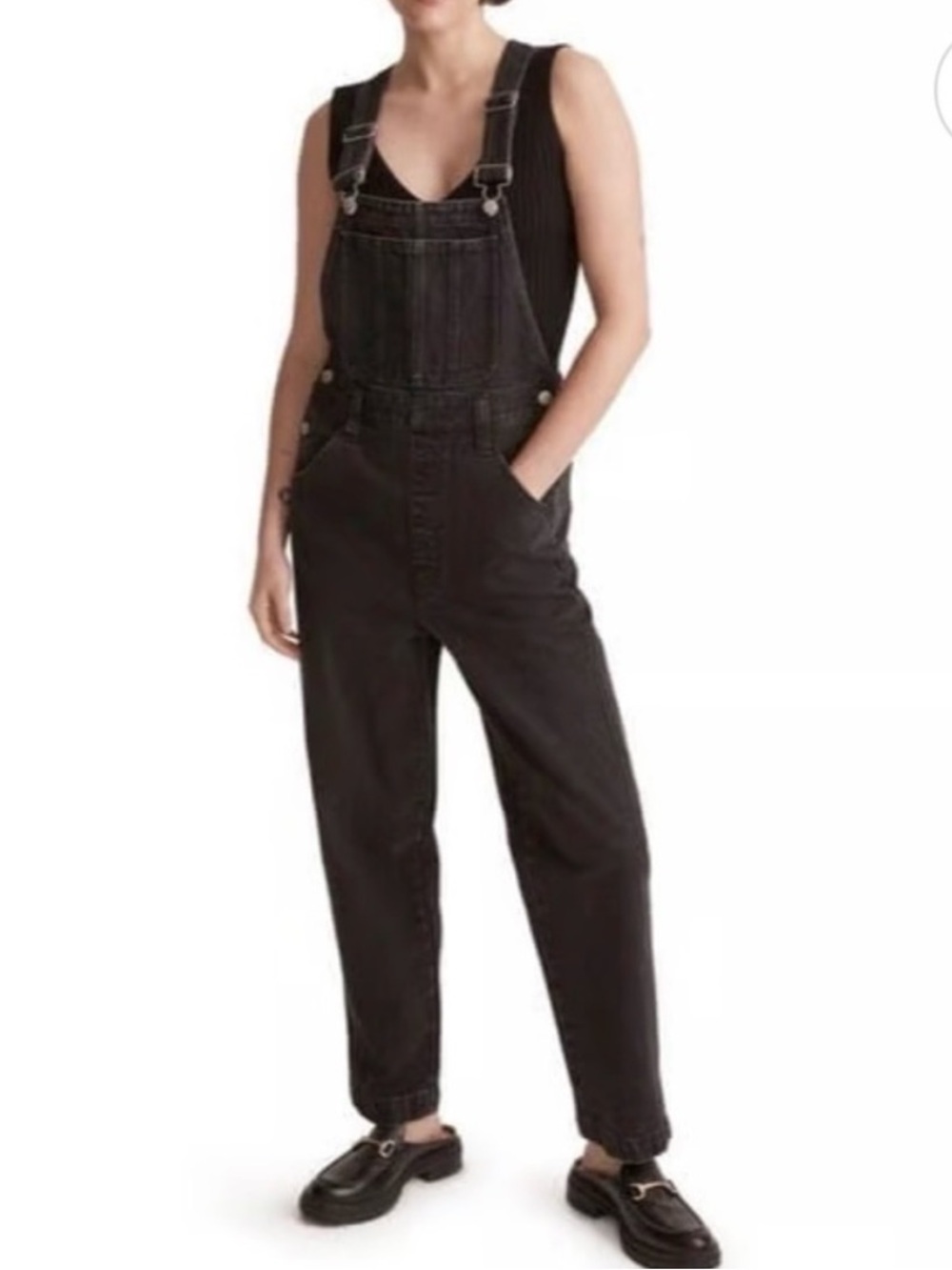 Madewell straight leg black Denim overalls